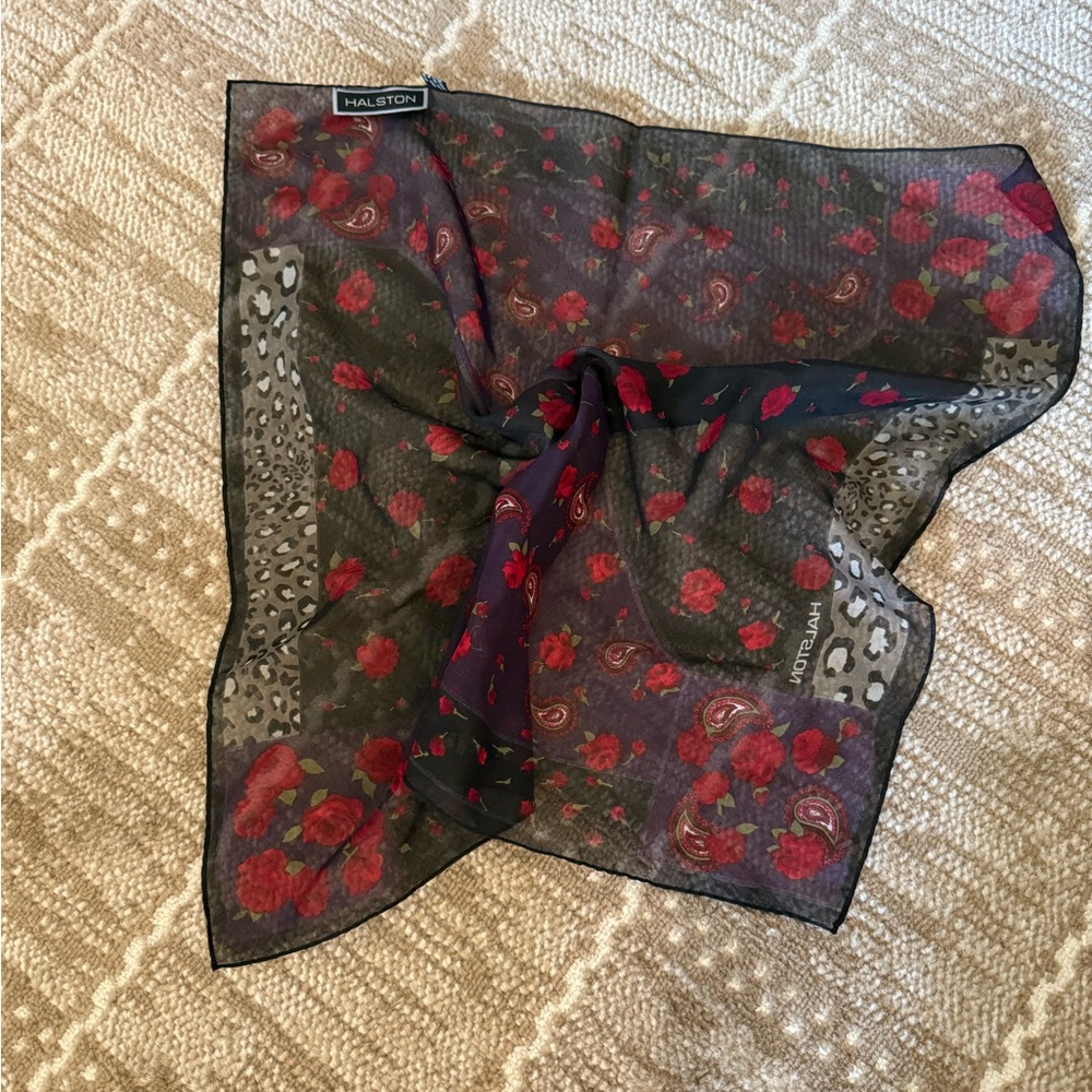 Halston Heritage Purple Scarf with Red Floral Design